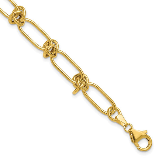 14k Yellow Gold Polished 7mm Love Knot Fancy Paperclip Link 7.5" Bracelet