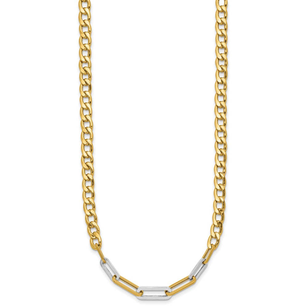 14k Yellow Gold w White RH Polished 5.0mm Curb Link w Paperclip Link Element 17.75" Necklace