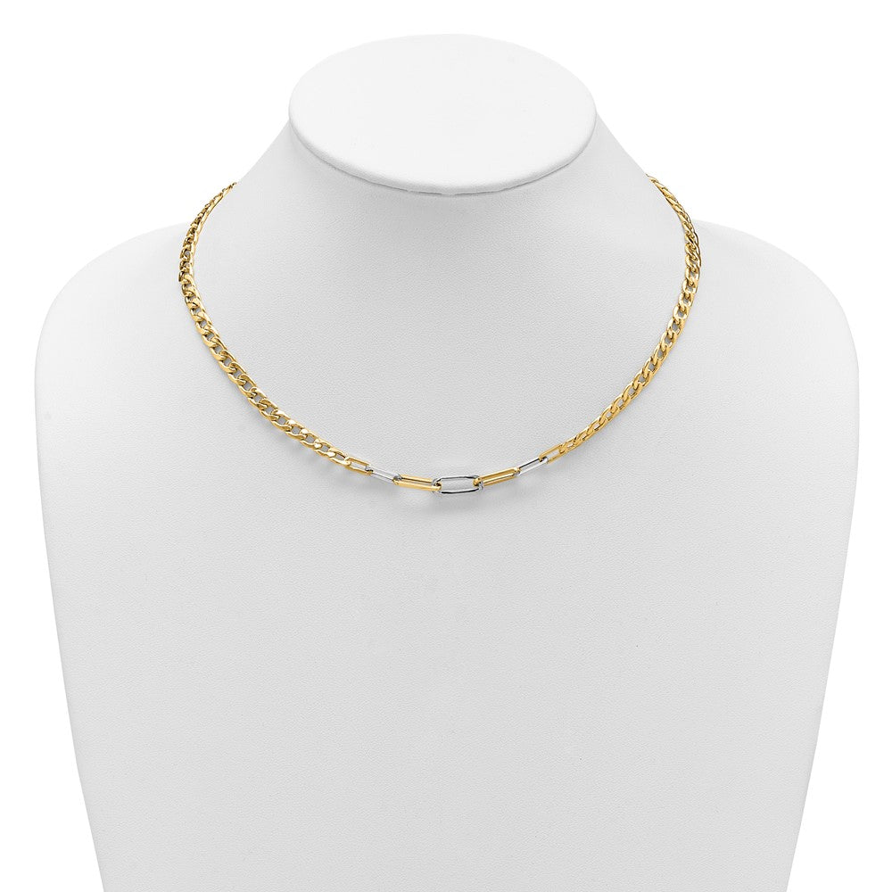 14k Yellow Gold w White RH Polished 5.0mm Curb Link w Paperclip Link Element 17.75" Necklace