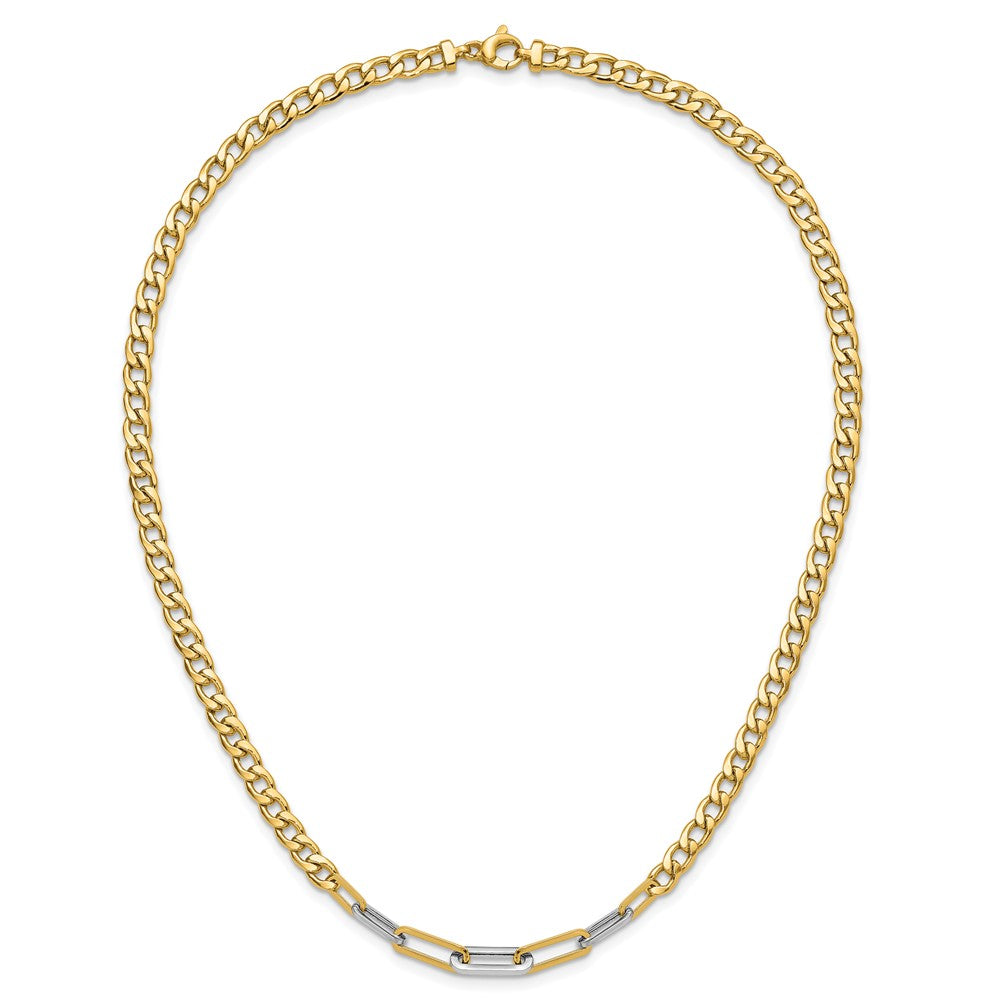 14k Yellow Gold w White RH Polished 5.0mm Curb Link w Paperclip Link Element 17.75" Necklace
