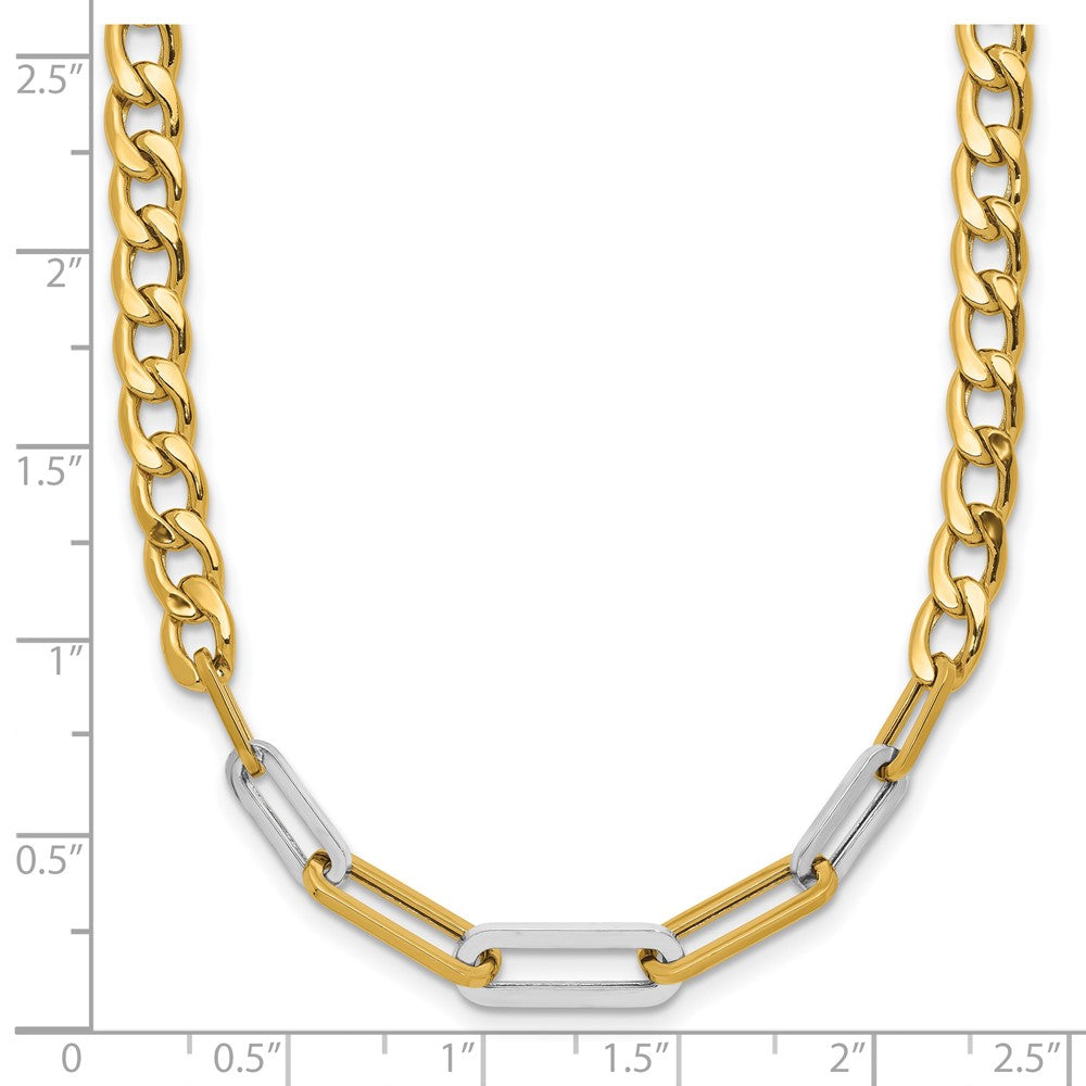 14k Yellow Gold w White RH Polished 5.0mm Curb Link w Paperclip Link Element 17.75" Necklace