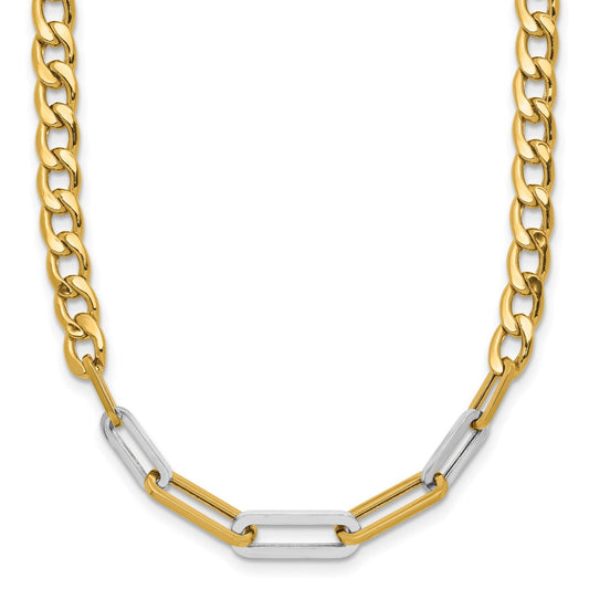 14k Yellow Gold w White RH Polished 5.0mm Curb Link w Paperclip Link Element 17.75" Necklace
