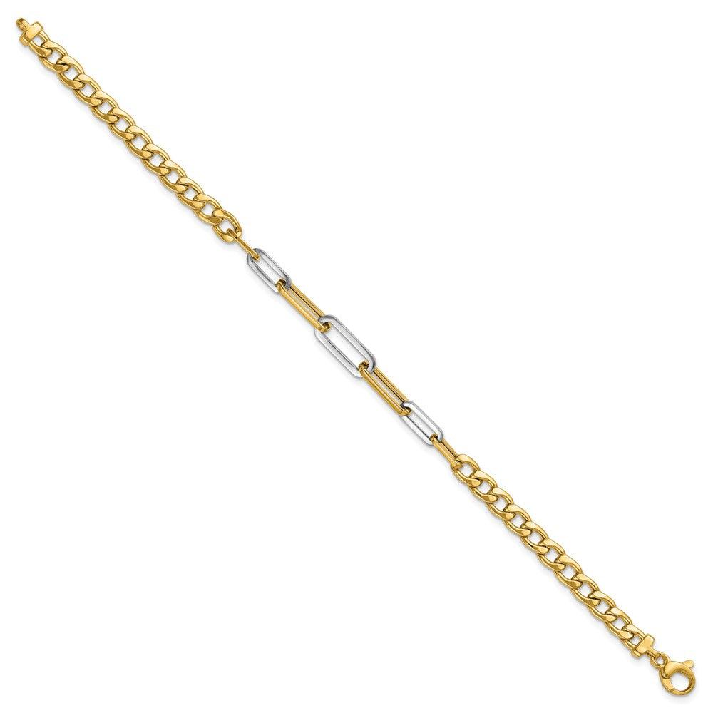 14k Yellow Gold w White RH Polished 5.0mm Curb Link w Paperclip Link Element 7.5" Bracelet