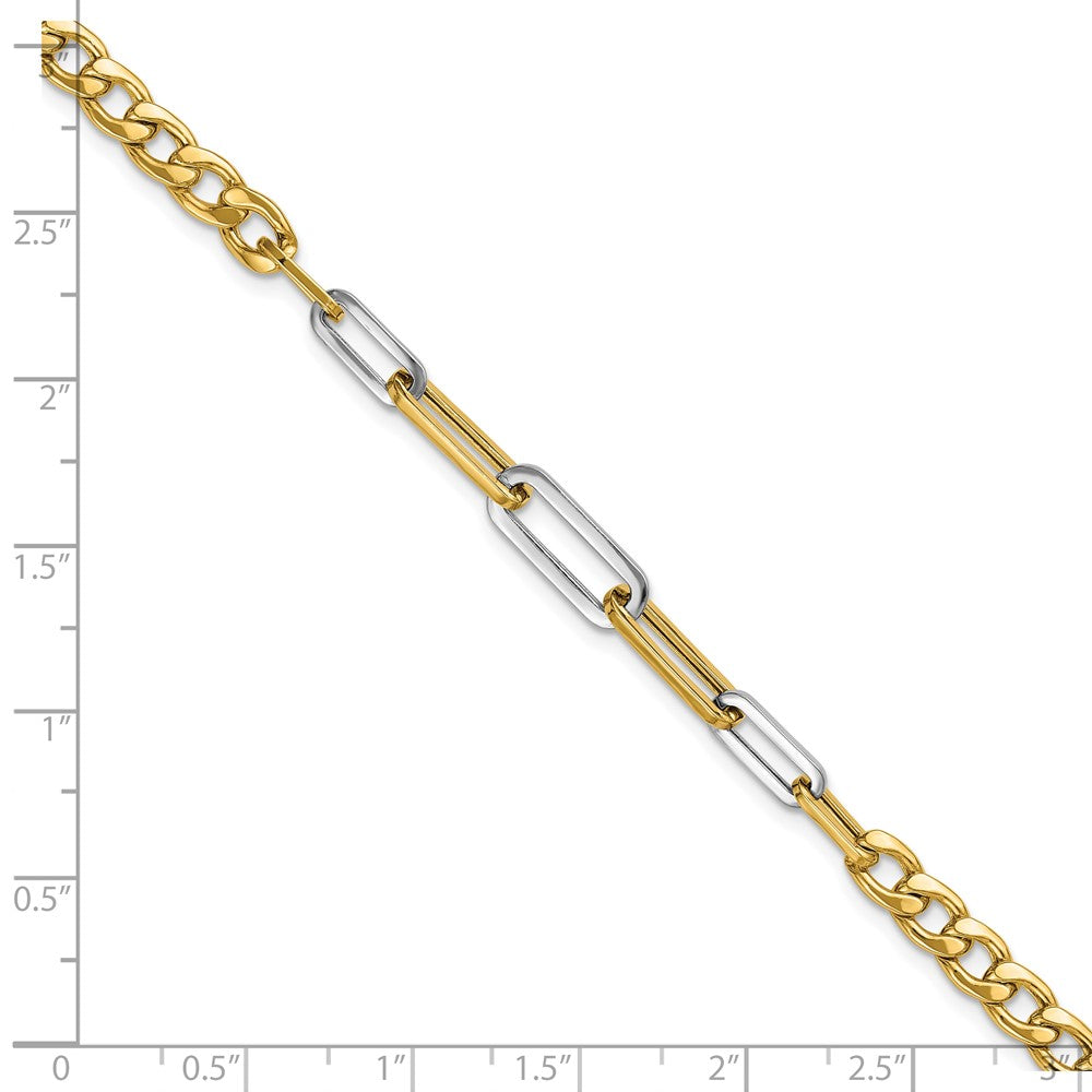 14k Yellow Gold w White RH Polished 5.0mm Curb Link w Paperclip Link Element 7.5" Bracelet