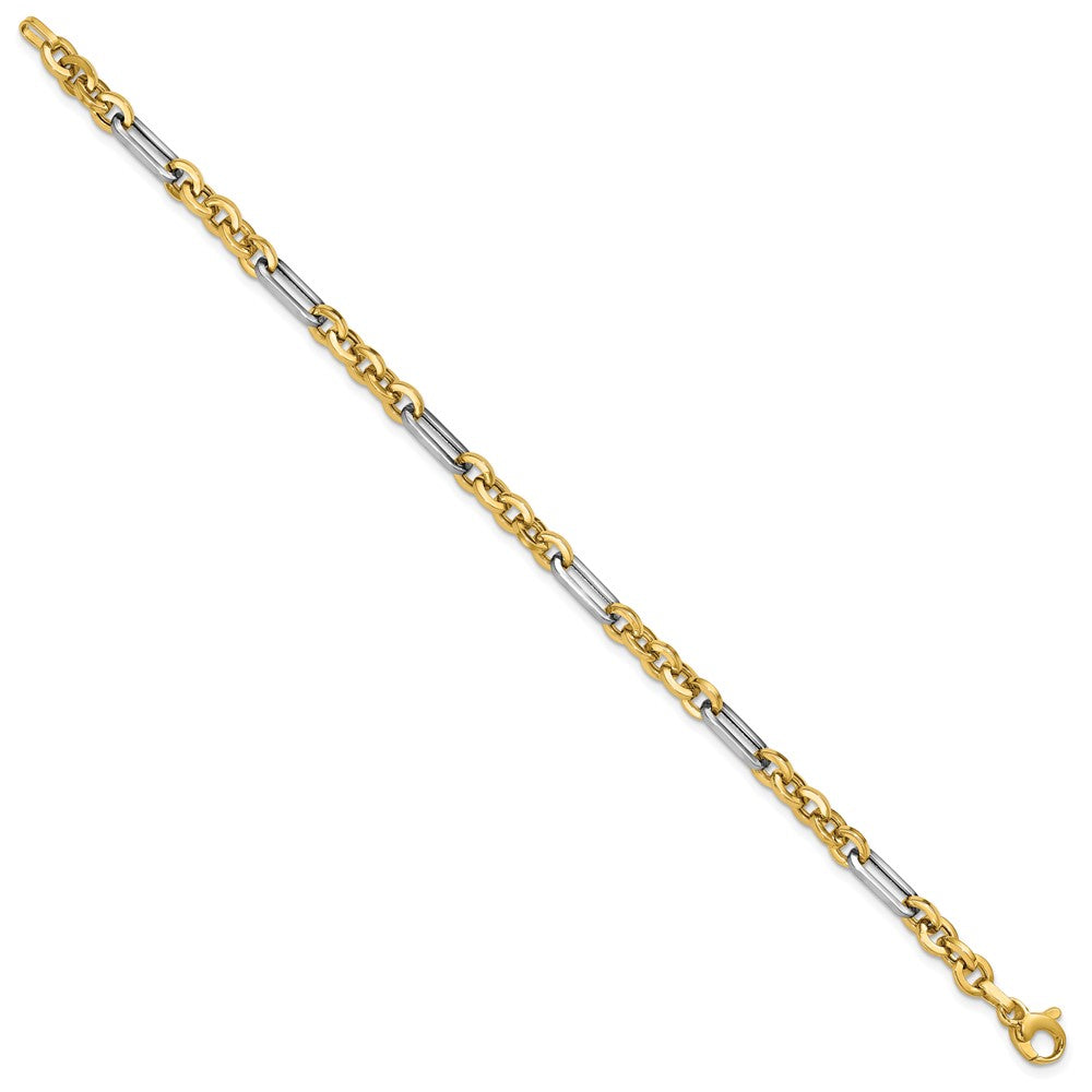 14k Yellow Gold w White RH Polished 5.0mm Cable & Paperclip Link 7.5" Bracelet