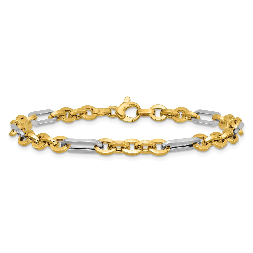14k Yellow Gold w White RH Polished 5.0mm Cable & Paperclip Link 7.5" Bracelet