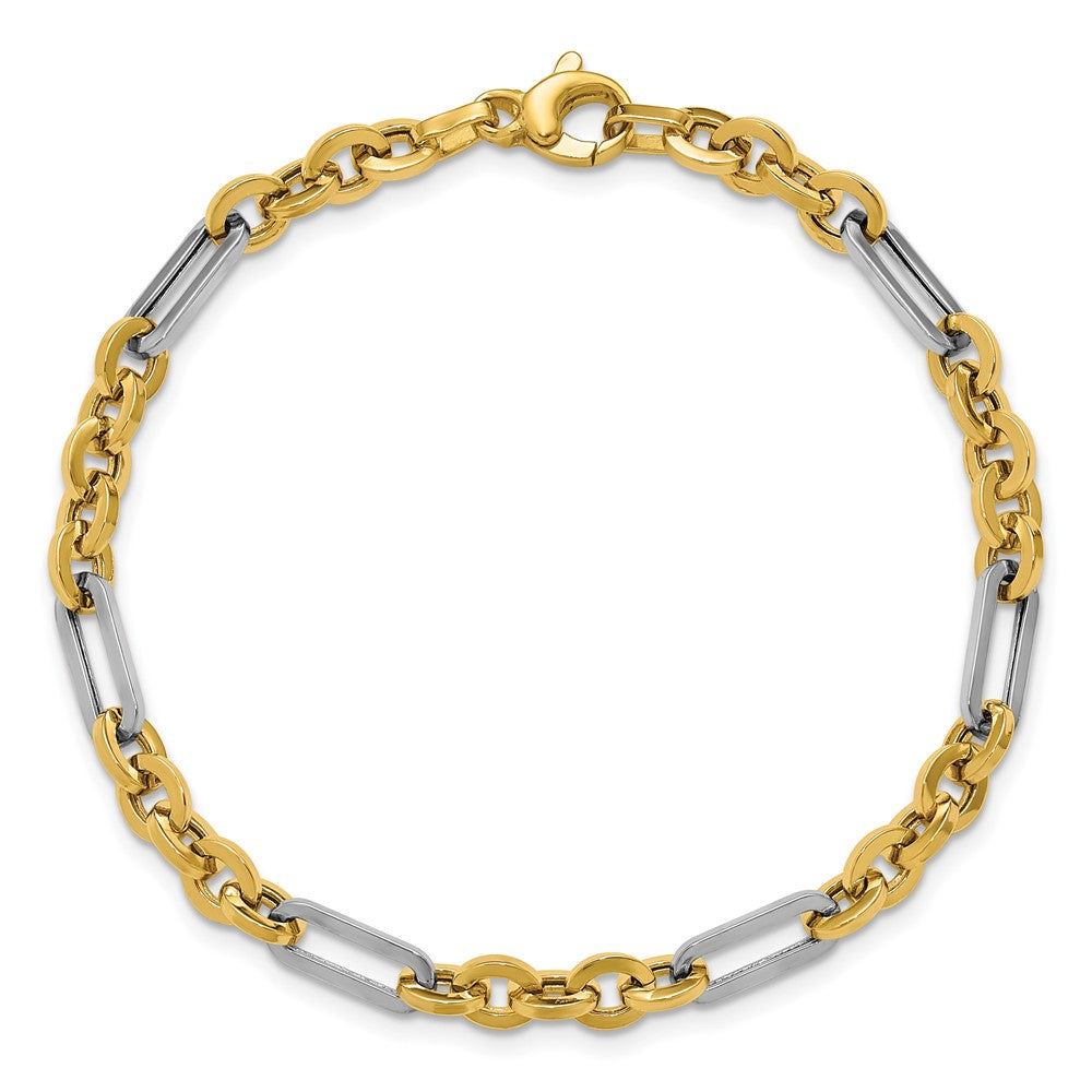 14k Yellow Gold w White RH Polished 5.0mm Cable & Paperclip Link 7.5" Bracelet
