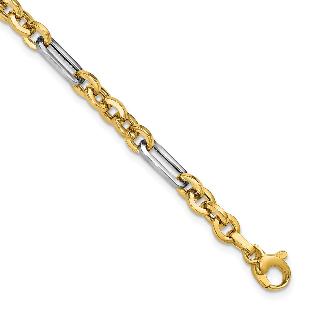 14k Yellow Gold w White RH Polished 5.0mm Cable & Paperclip Link 7.5" Bracelet