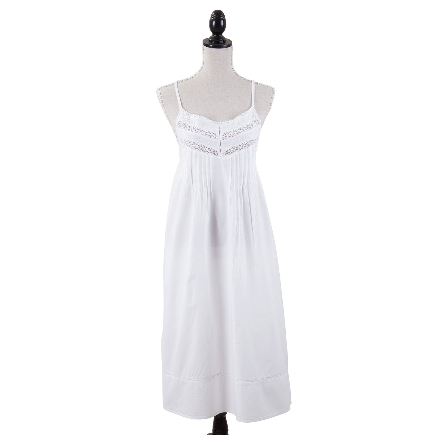 Taleen White 100% Cotton Embroidered Midi Thin Strap Nightgown Nightdress