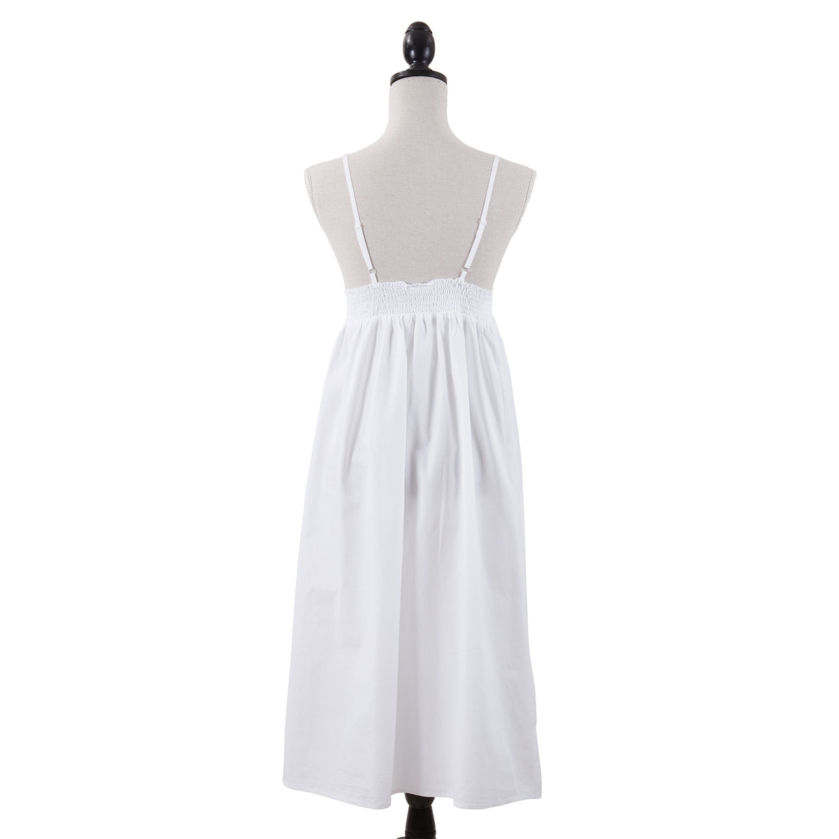 Taleen White 100% Cotton Embroidered Midi Thin Strap Nightgown Nightdress
