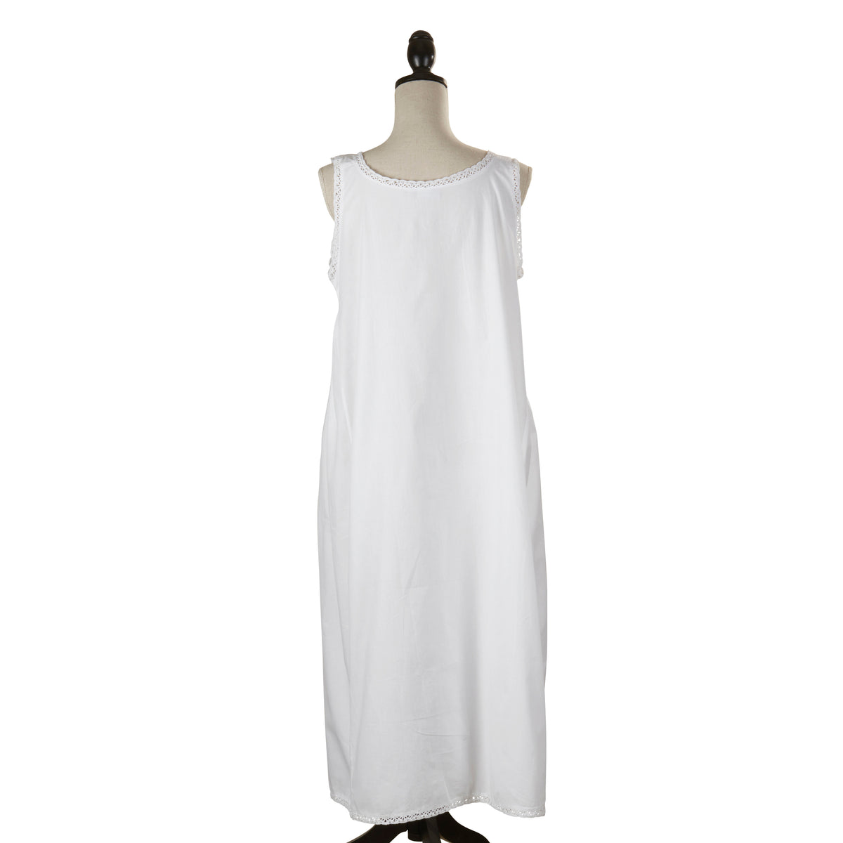 Taleen White 100% Cotton Victorian Buttoned Wide Shoulder Strap Embroidered Nightgown Nightdress