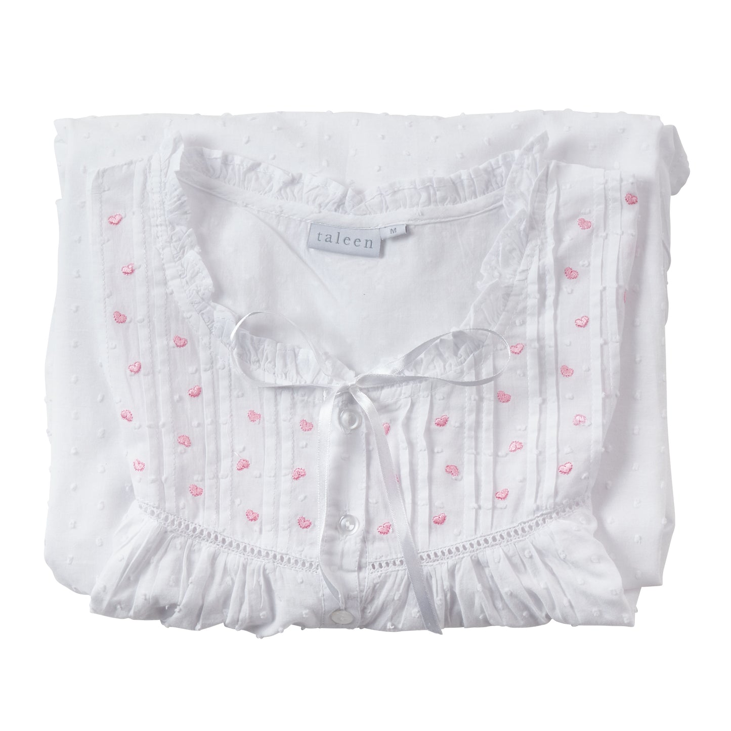 Taleen White 100% Cotton Pink Heart Embroidered Nightgown Nightdress