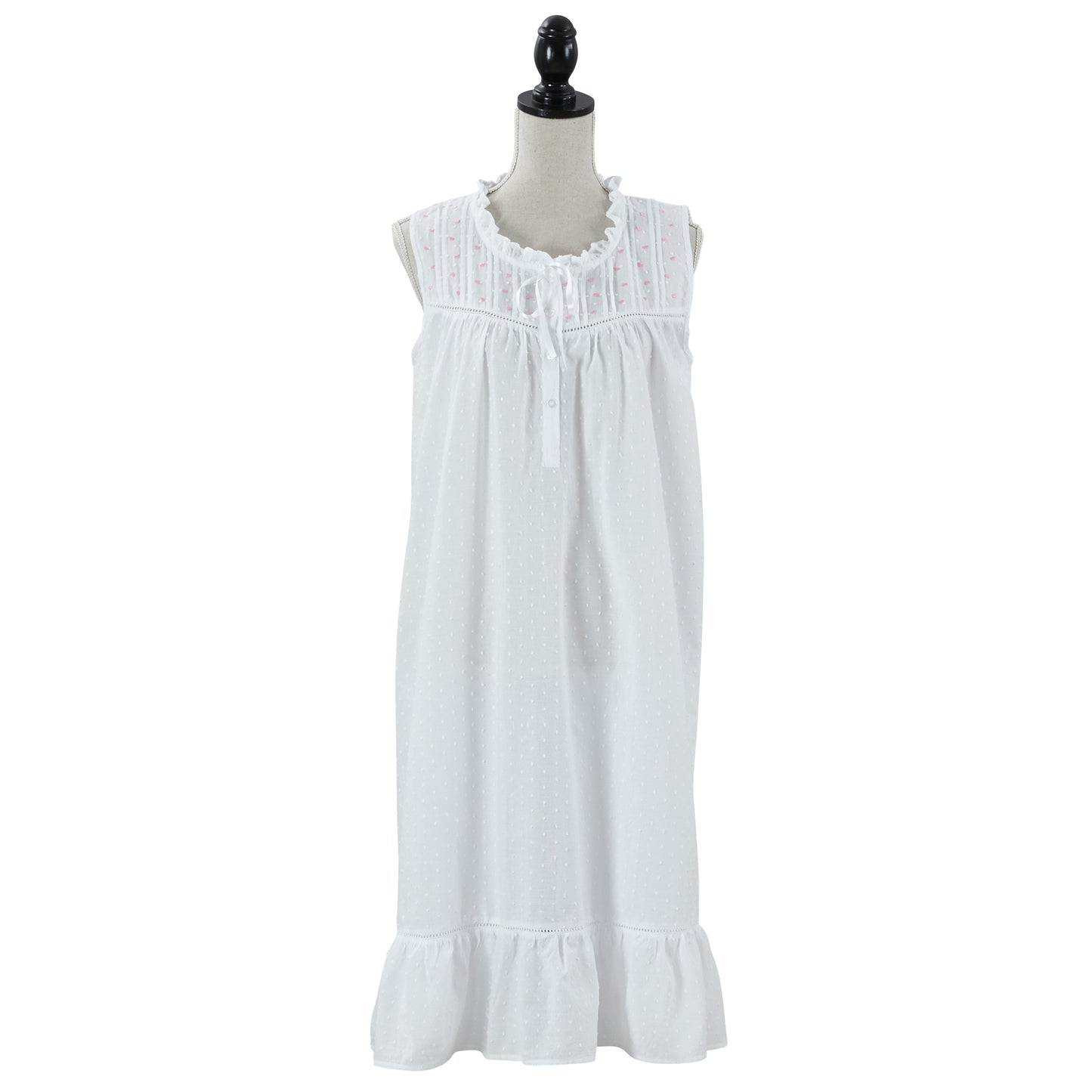 Taleen White 100% Cotton Pink Heart Embroidered Nightgown Nightdress