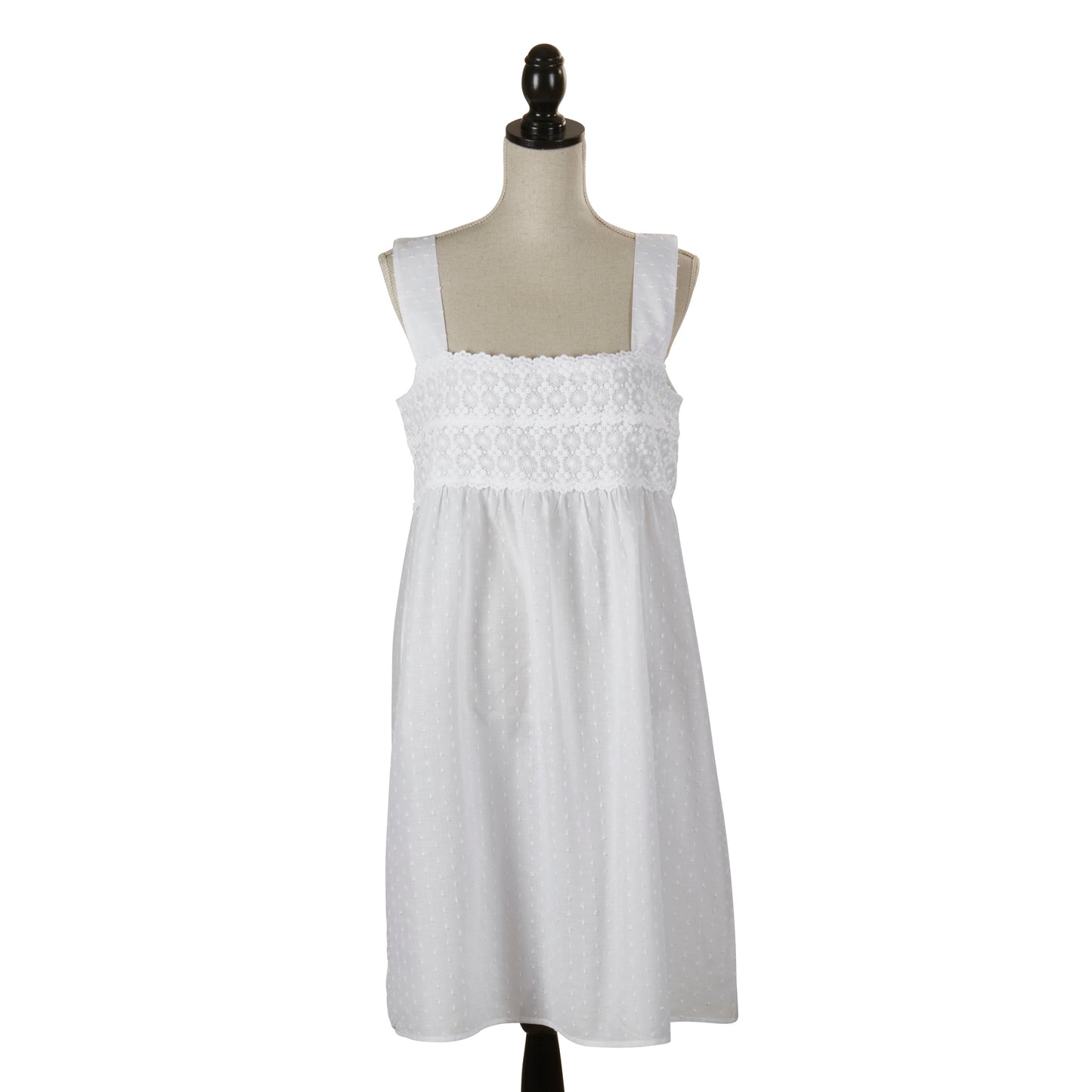 Taleen White 100% Cotton Embroidered Swiss Dot Nightgown Nightdress