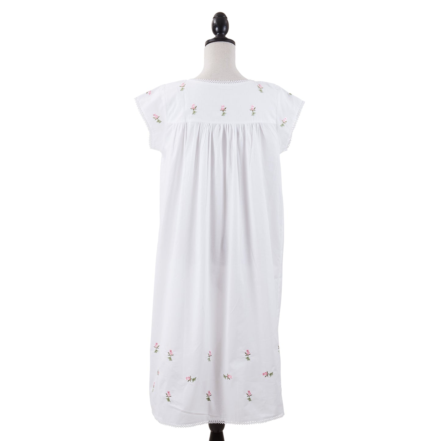Taleen White 100% Cotton Pink Floral Embroidered Nightgown Nightdress