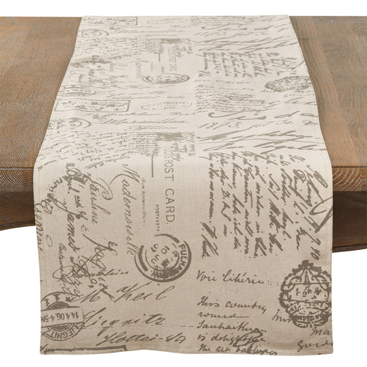 Everyday / All Season Natural Beige Printed Table Runner, 95% polyester - 5% linen