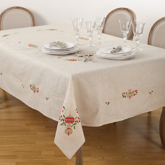 Natural Beige  Embroidered Ornament Tablecloth  80% polyester - 20% linen