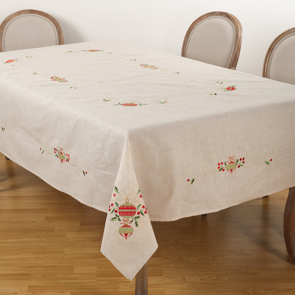 Natural Beige  Embroidered Ornament Tablecloth  80% polyester - 20% linen