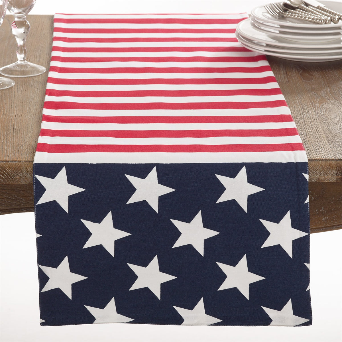 Patriotic / 4th of July Multi American Flag Design Table Runner, 100% cotton