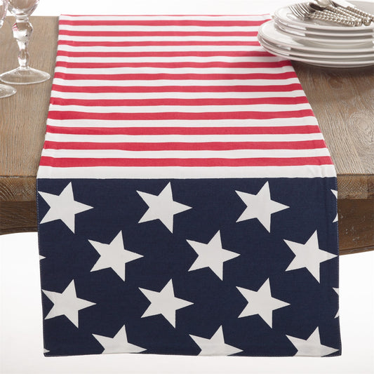 Patriotic / 4th of July Multi American Flag Design Table Runner, 100% cotton