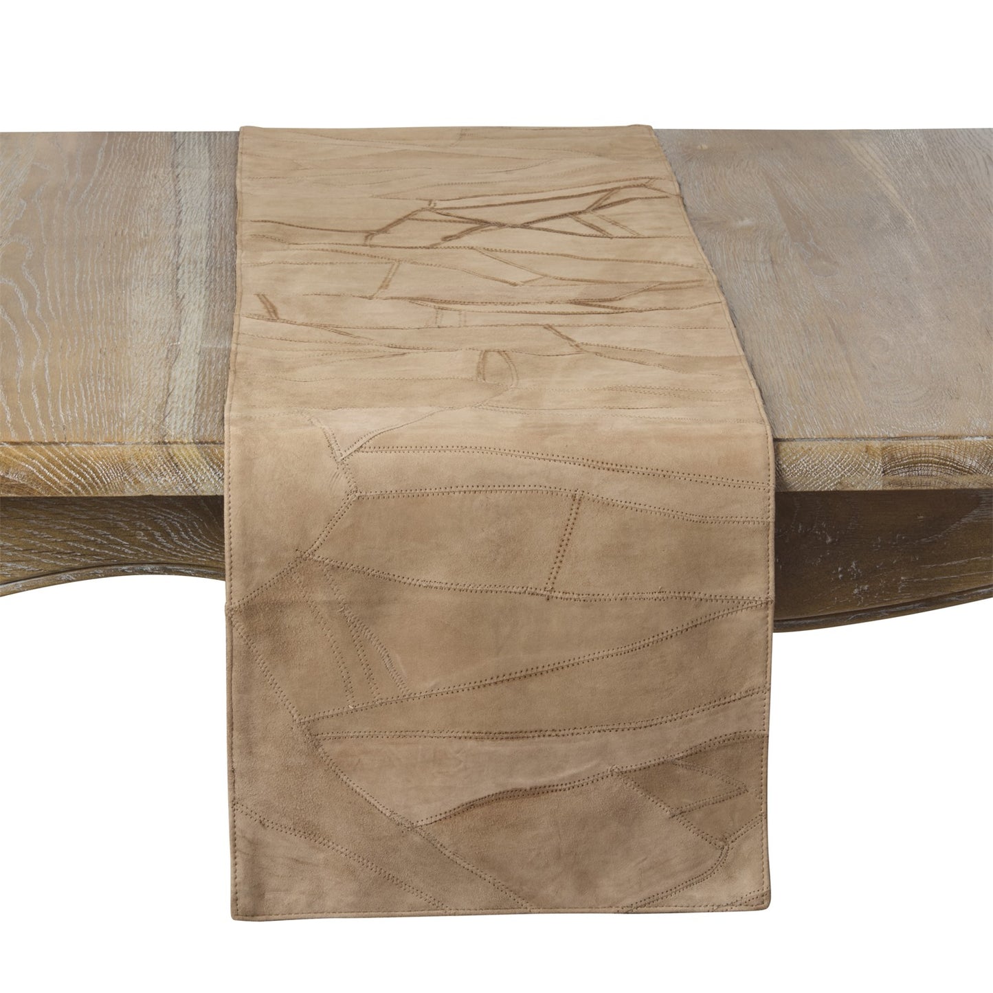 Everyday / All Season Camel Patchwork Leather Table Runner, front: 100% goat suede leather, back: 100% cotton
