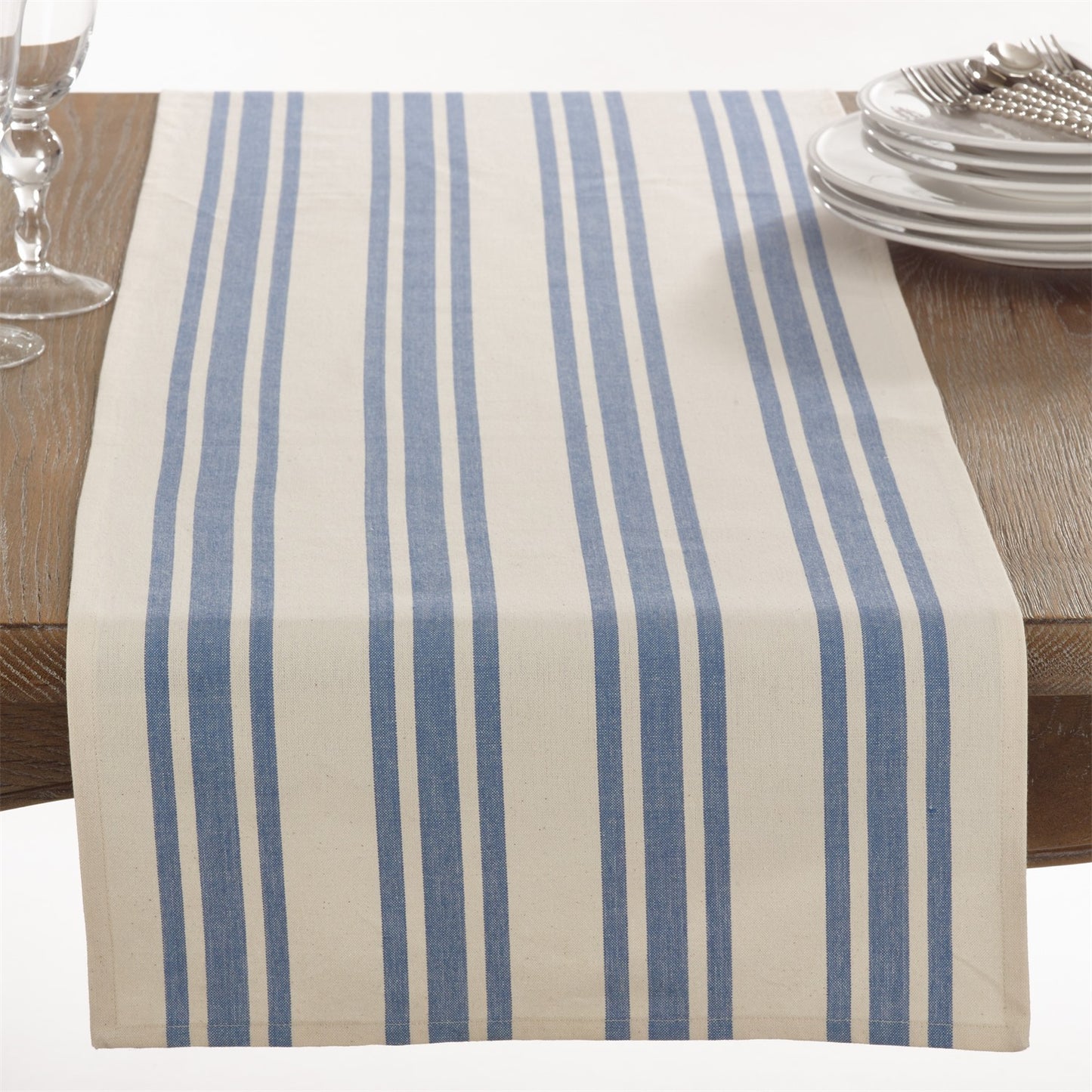 Everyday / All Season French Blue Striped Design Table Runner, 100% cotton
