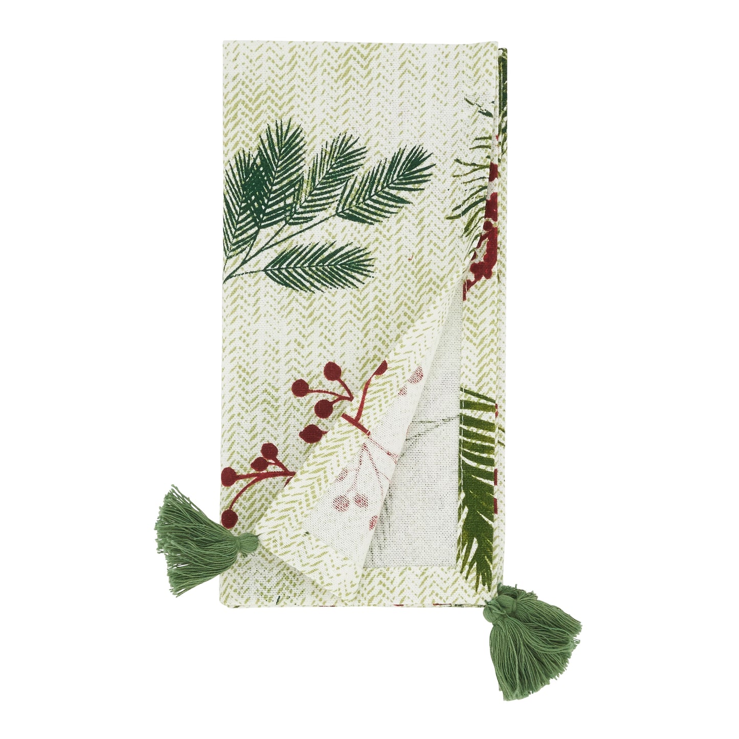 Red/Green Pineneedle + Red Berry Napkins 100% cotton, 18 Inch Square (4 pcs.)
