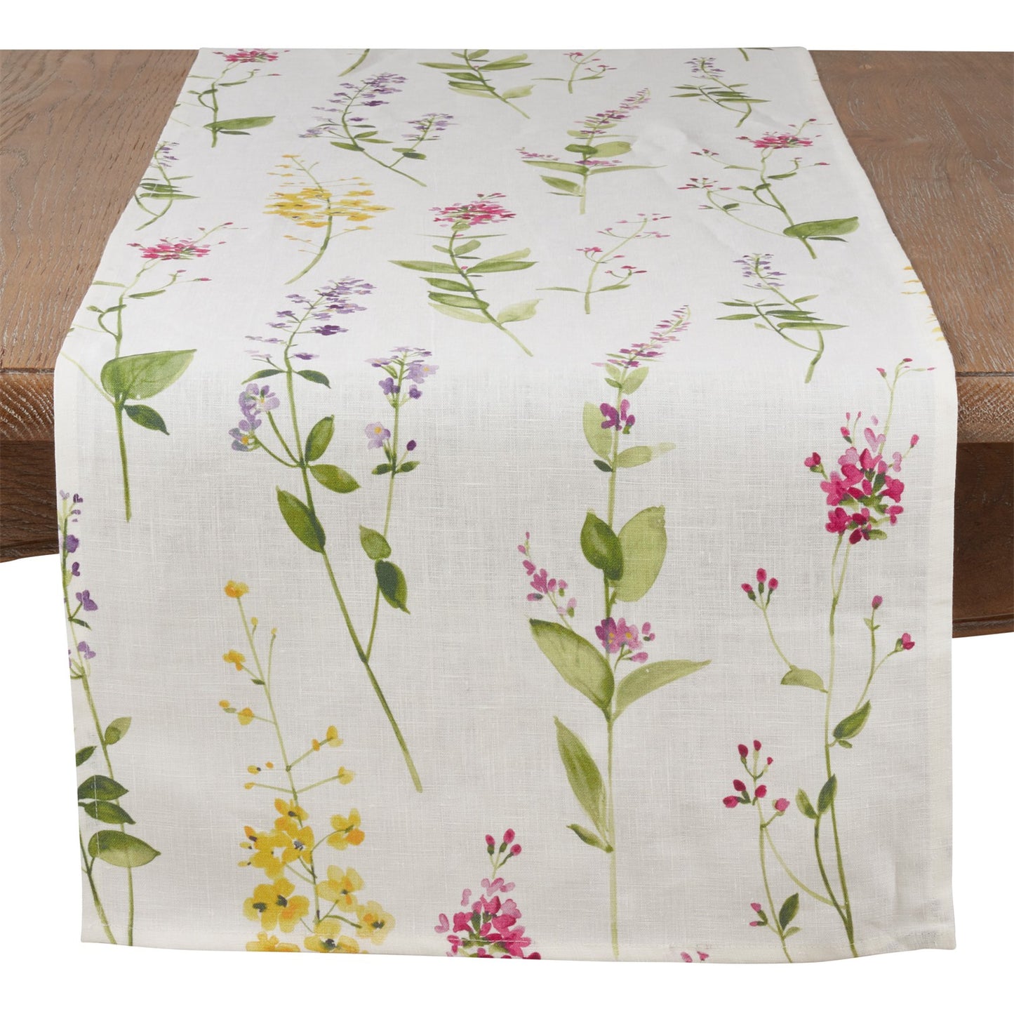 Everyday / All Season Off-White Watercolor Floral Stems Table Runner, 55% linen - 45% cotton