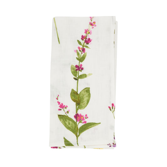 Off-White Watercolor Floral Stems Napkins 55% linen - 45% cotton, 20 Inch Square (4 pcs.)
