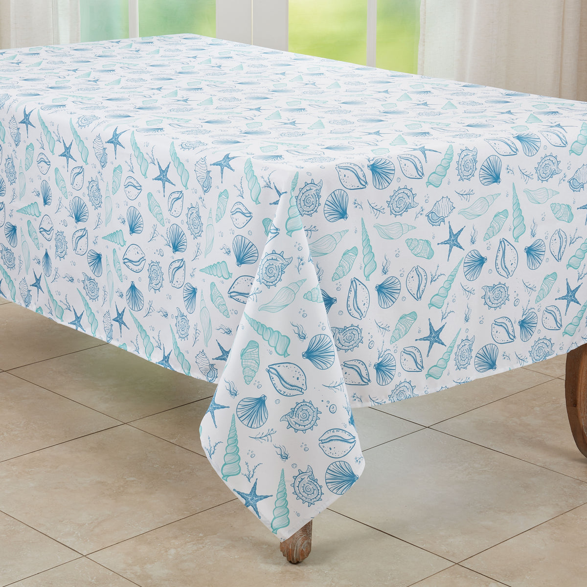 Blue  Sea Shells Tablecloth  100% polyester