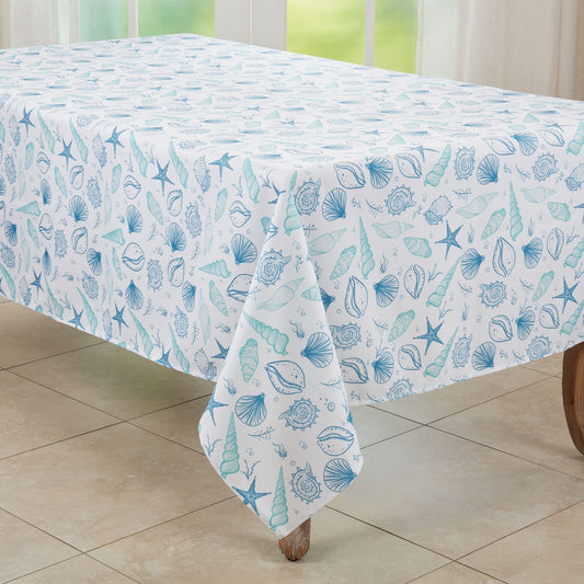 Blue  Sea Shells Tablecloth  100% polyester