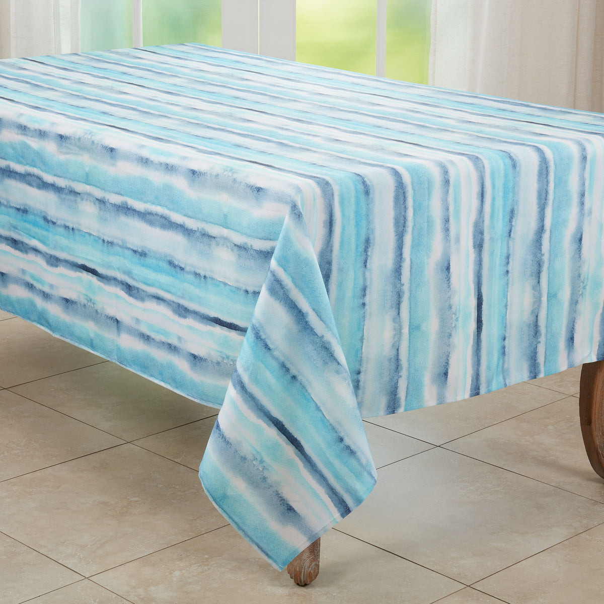 Blue  Watercolor Tablecloth  100% polyester