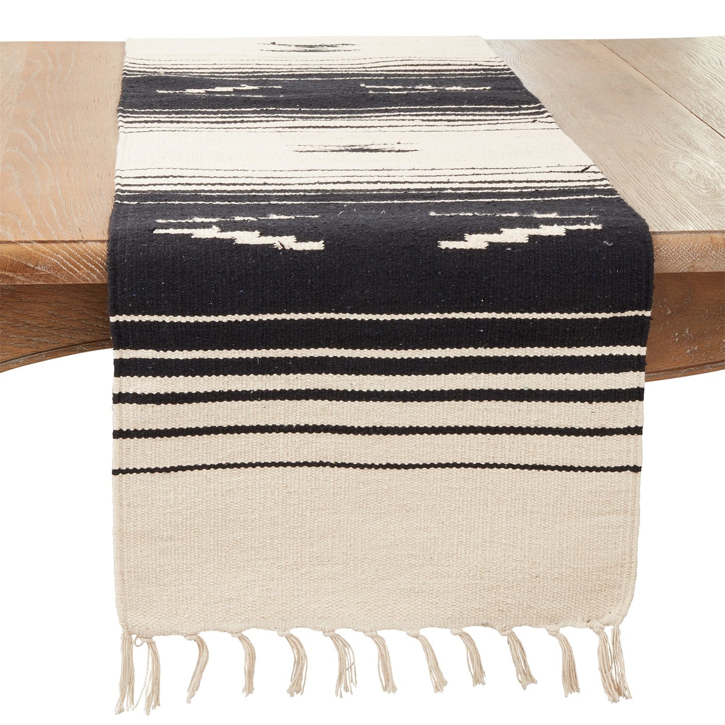 Everyday / All Season Black/Natural Southwestern Table Runner, 70% cotton - 30% synthetic fibers