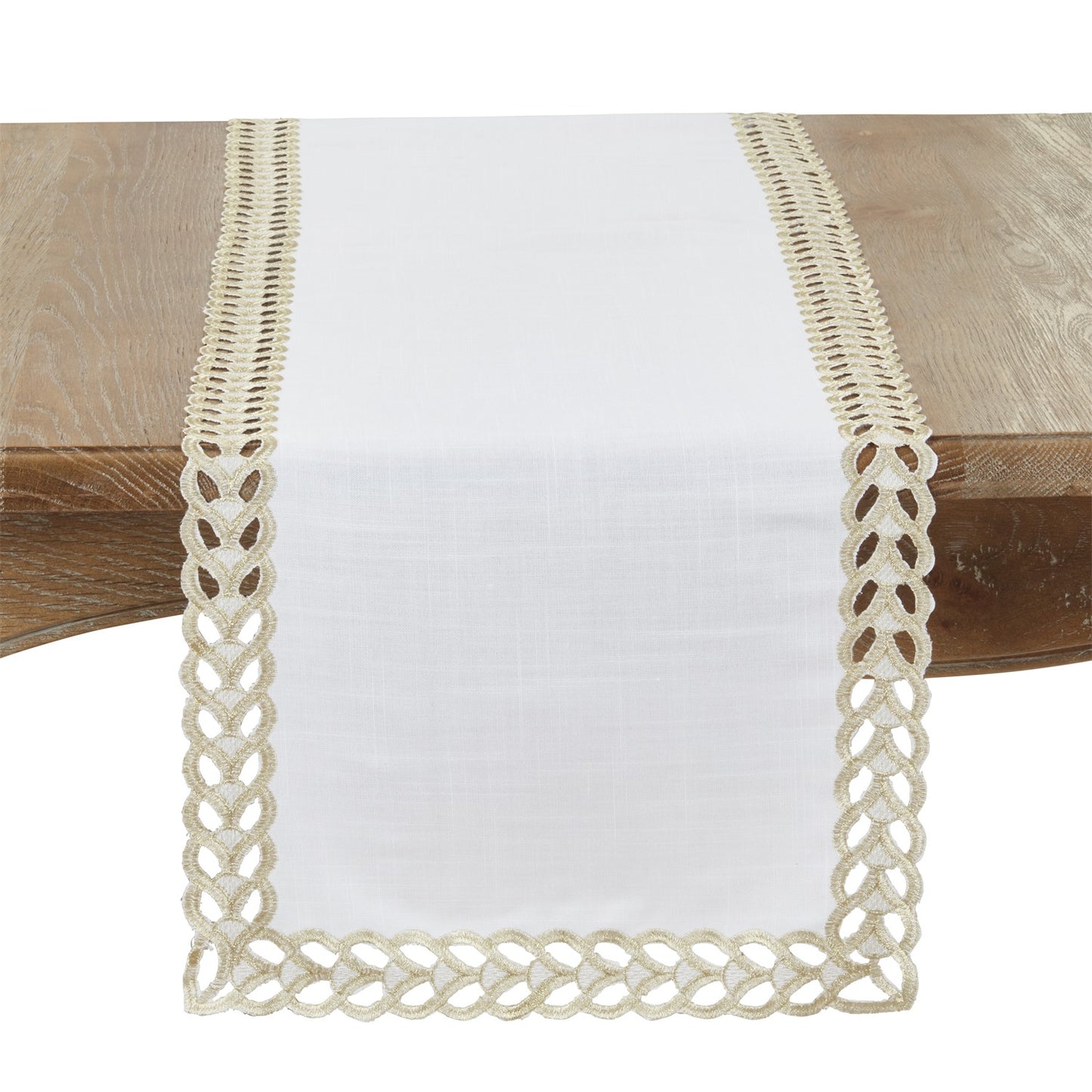 Everyday / All Season Gold Braided Border Table Runner, 100% Polyester