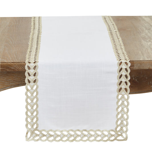 Everyday / All Season Gold Braided Border Table Runner, 100% Polyester
