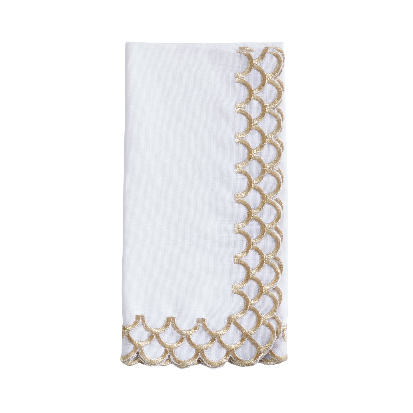 Gold Scalloped Border Napkins 100% polyester, 20 Inch Square (4 pcs.)