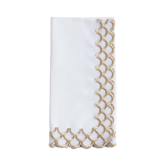 Gold Scalloped Border Napkins 100% polyester, 20 Inch Square (4 pcs.)