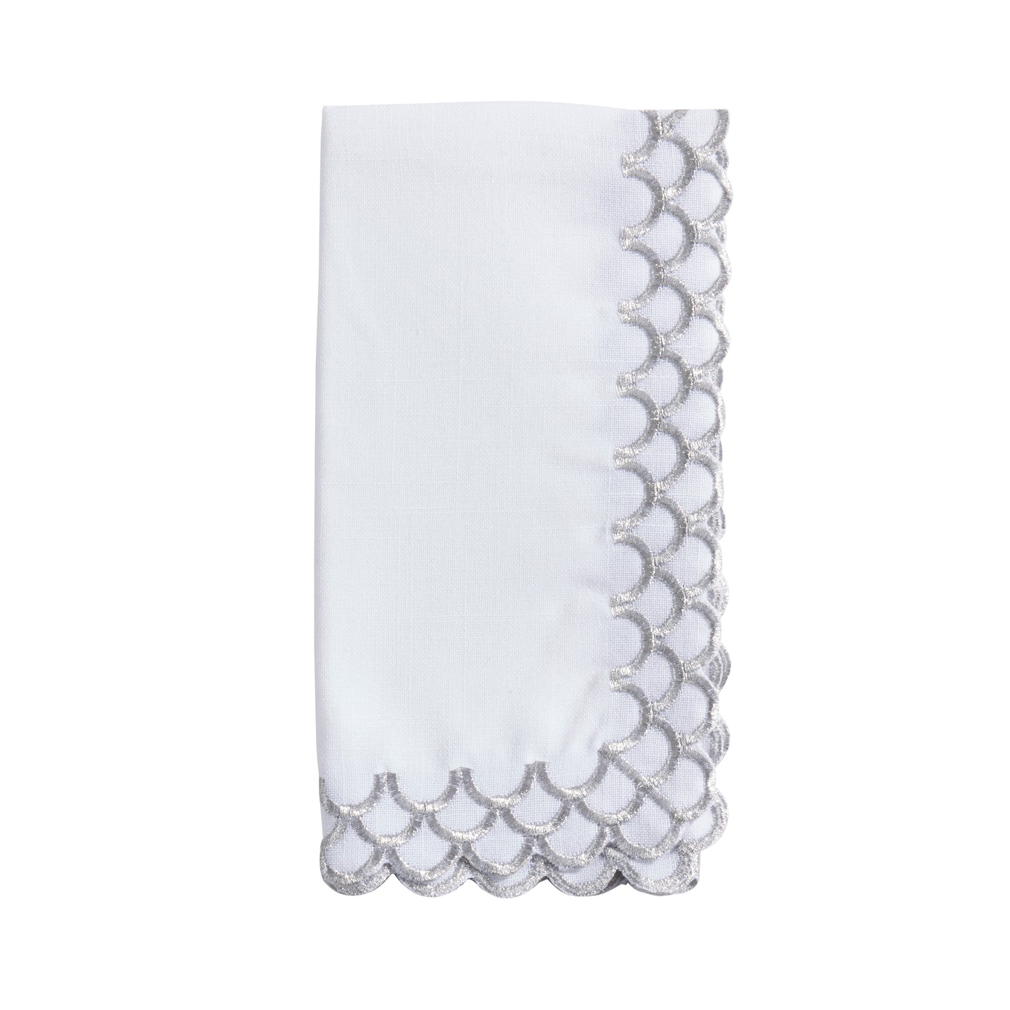 Silver Scalloped Border Napkins 100% polyester, 20 Inch Square (4 pcs.)
