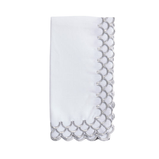 Silver Scalloped Border Napkins 100% polyester, 20 Inch Square (4 pcs.)