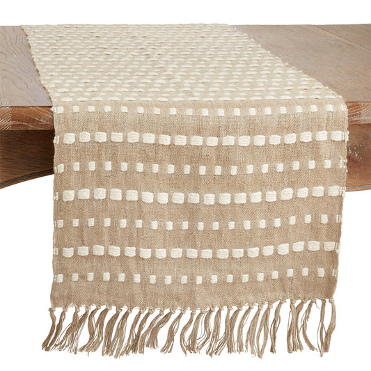 Everyday / All Season Natural Beige Stitched Stripe Table Runner, 100% cotton