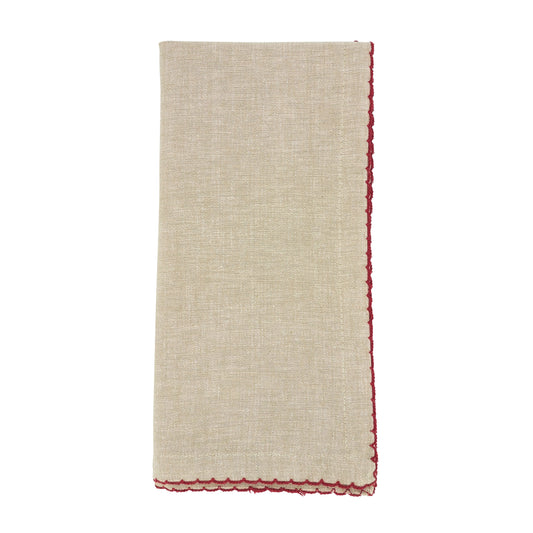 Red Crochet Scalloped Design Napkins 100% cotton, 20 Inch Square (4 pcs.)