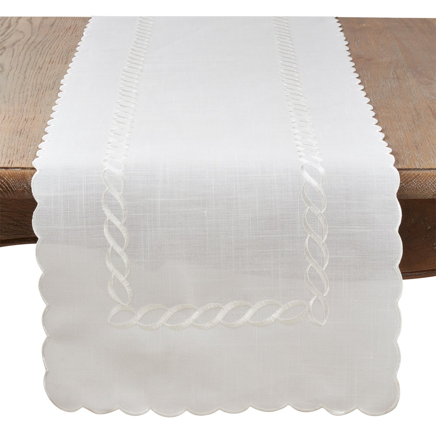 Everyday / All Season White Braided Embroidery Table Runner, 100% Polyester
