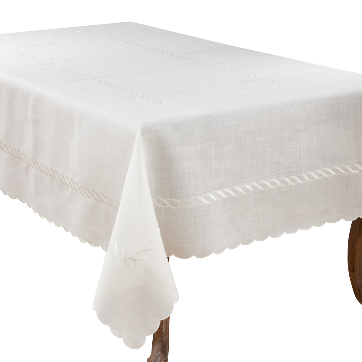 White  Braided Embroidery Tablecloth  100% polyester