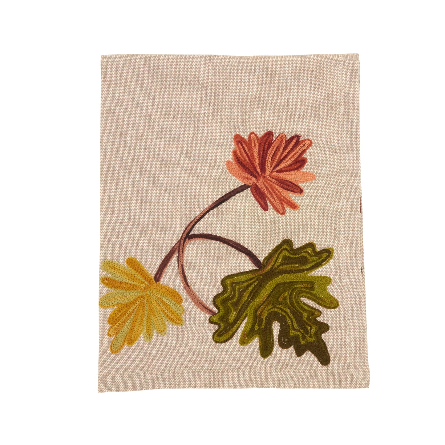 Natural Embroidered Fall Leaf Napkins 100% cotton, 20 Inch Square (4 pcs.)