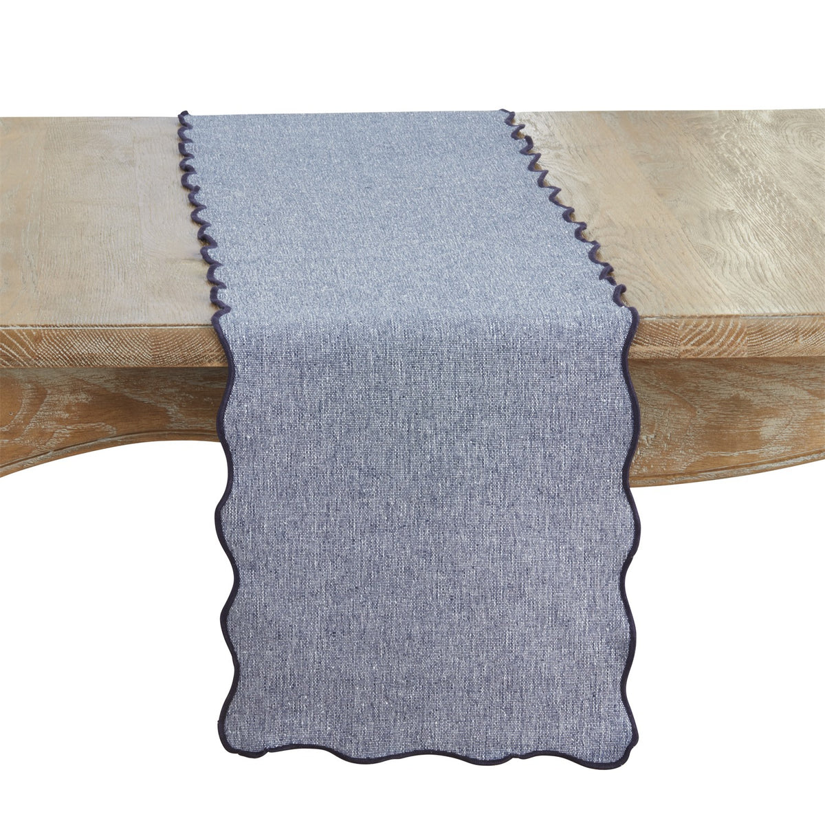 Everyday / All Season Blue Recycled Scallop Border Table Runner, recycled cotton + polyester