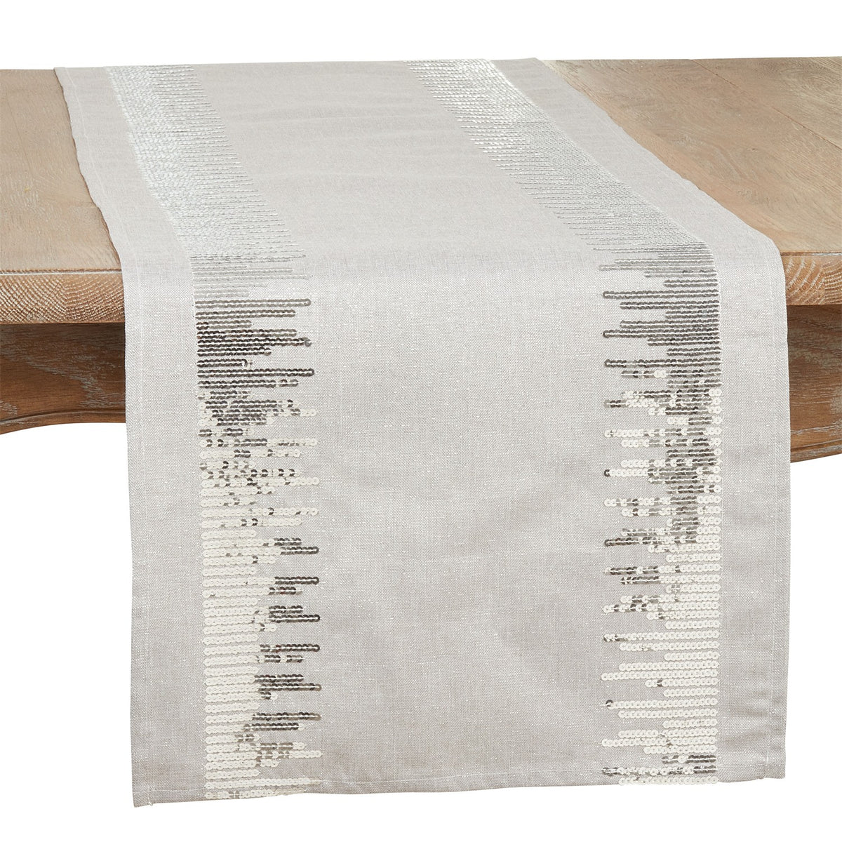 Everyday / All Season Silver Sequin Border Table Runner, 100% Polyester