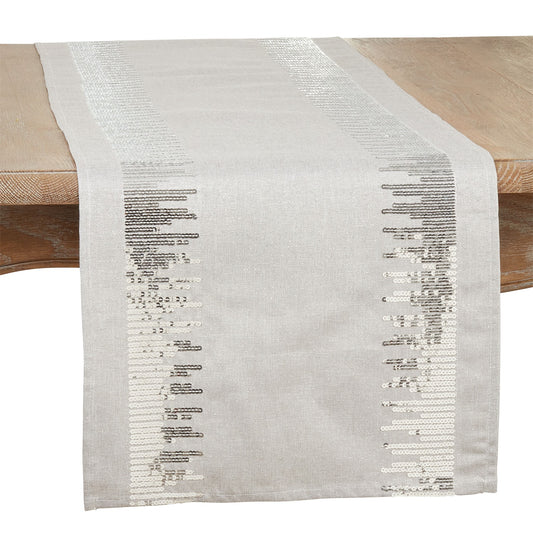 Everyday / All Season Silver Sequin Border Table Runner, 100% Polyester