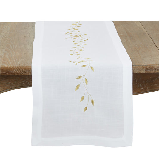 Everyday / All Season Gold Embroidered Pomegranate Table Runner, 100% Polyester