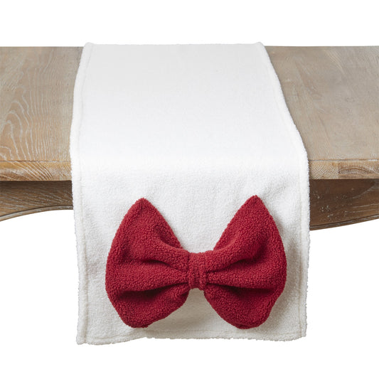 Christmas White Bow Table Runner, 100% polyester