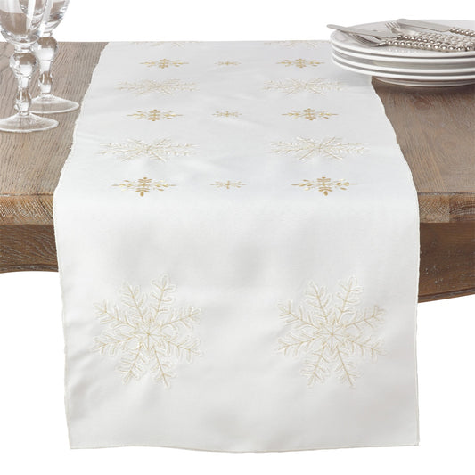 Christmas Ivory Off-White Snowflake Table Runner, 100% Polyester